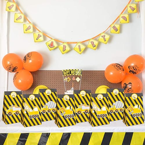 Miniatura 6 de Paquete de 24 bolsas de fiesta de construcción con calcomanías de agradecimiento, suministros de fiesta temática de construcción, bolsas de regalo