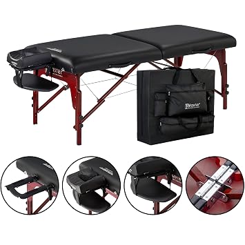Master Massage 31 Extra Wide Montclair Pro Memory Foam Portable Massage Table Package in Black with Reiki and Ambient Lighting System