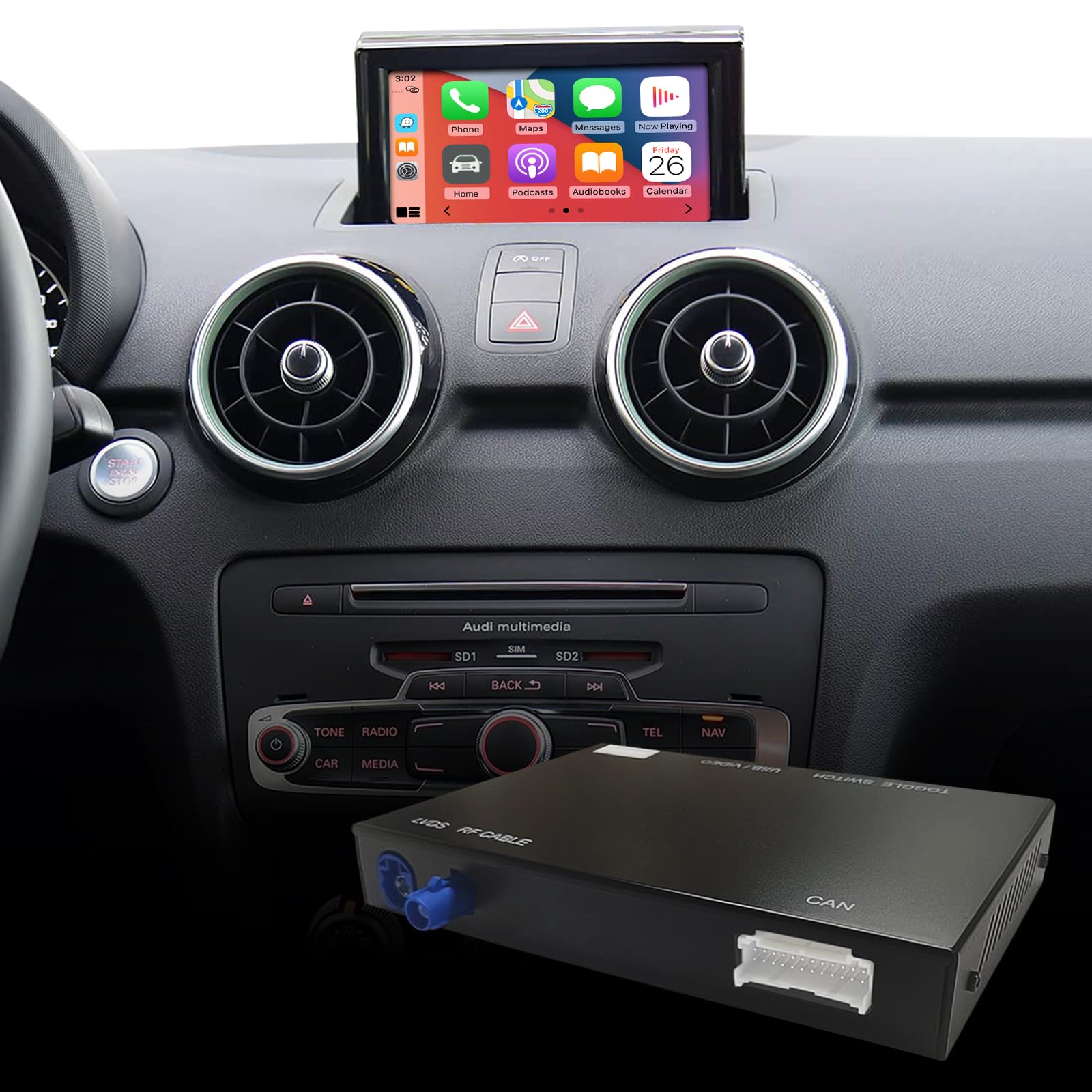 Road Top Modulo Adattatore CarPlay Wireless per Audi A1 2014-2018 | con RMC, Carplay Decoder Retrofit Kit, compatibile con Apple CarPlay senza fili, Android Auto, MirrorLink, Navigazione