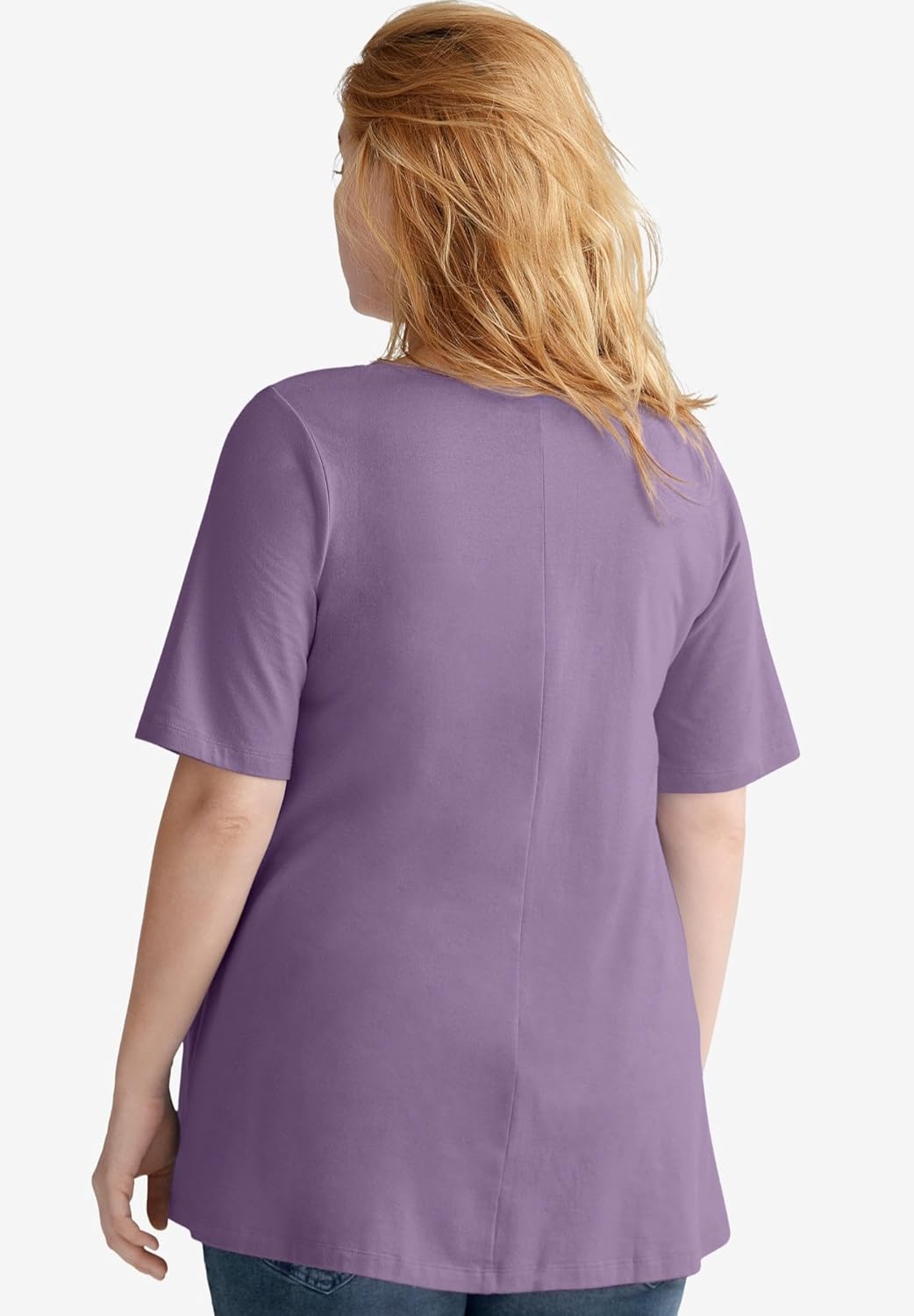 ellos Plus Size Stretch Knit V-Neck Short Sleeve Tunic