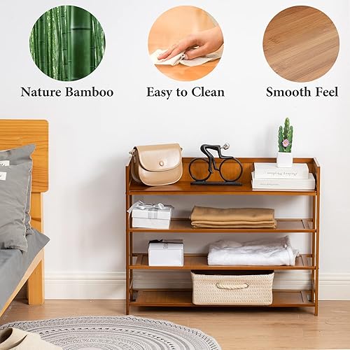 Miniatura 6 de Organizador de zapatos de bambú, organizador de almacenamiento de 4 niveles, para entrada, pasillo y armario (marrón-39)