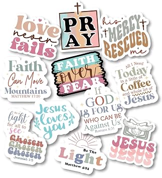 Christian Jesus Stickers Vinyl, Bible Verse Faith Decal Pack for Phones, Tumblers, Cups, Helmets, Laptop, Water Bottles Bundle 6