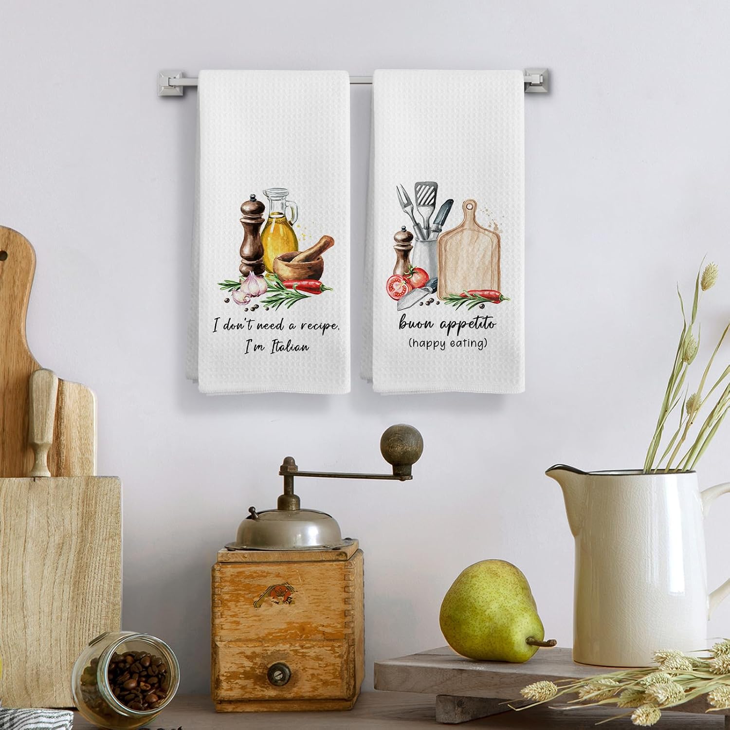 Funny Italian Kitchen Towels Set of 2, Italian Gifts for Women Dish Tea Towels, Chef Gifts for Women Men Decorative Hand Towel for Kitchen Decor, 16X24In