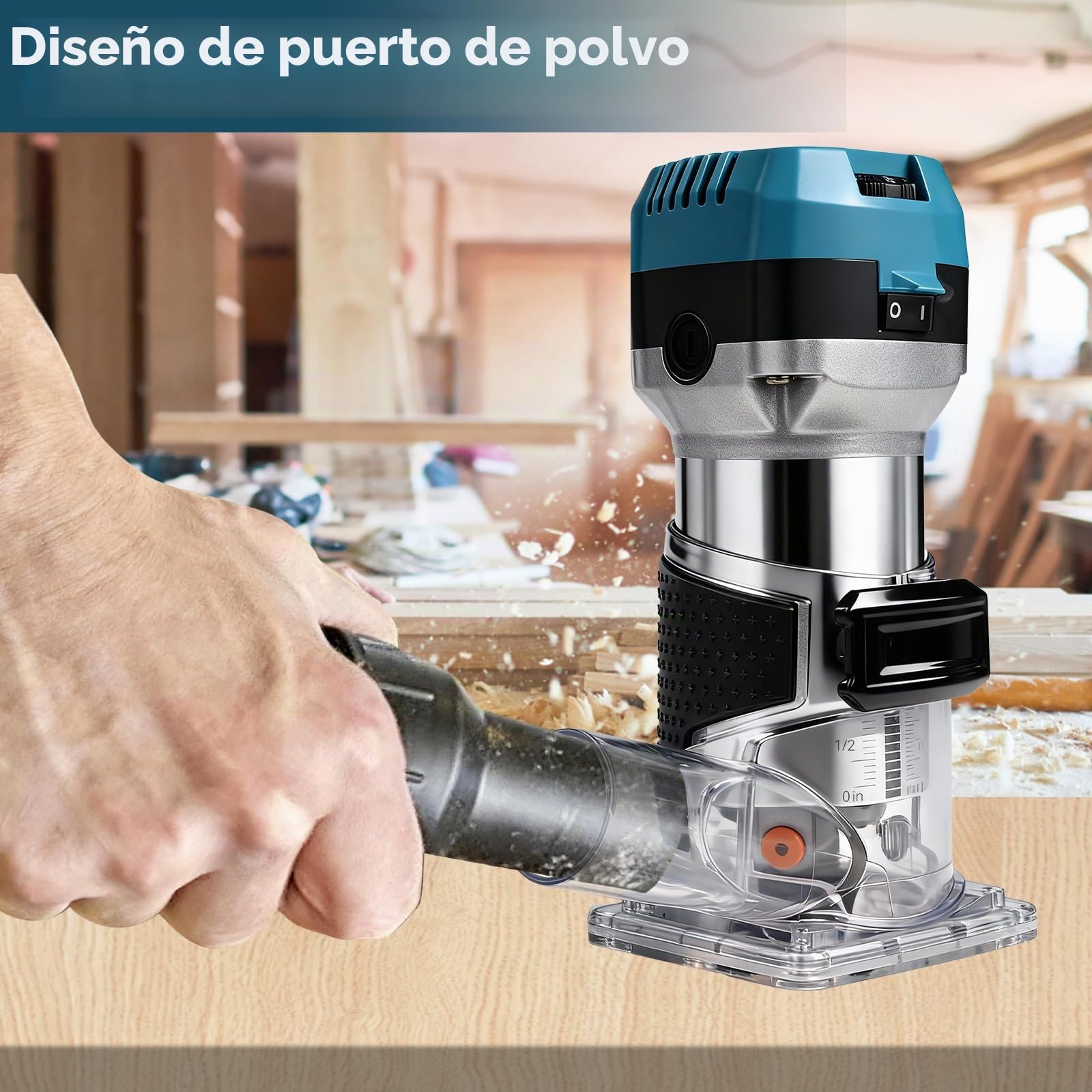 Fresadora de Madera 1000 W, 6 Velocidades Variables, Fresadora Multifunción con Juego de Brocas 16 Piezas y Bolsa de Herramientas, Diámetro de Pinza de 6,35 y 8 mm