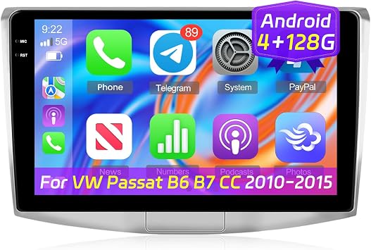 [4+128G] Car Radio for VW Passat B6 B7 CC 2010-2015 with Wireless Carplay and Android Auto - 10 Inch Incell Touchscreen Android 15 Car Stereo - EQ Audio/GPS / 5GHz WiFi/SWC + AHD Backup Camera
