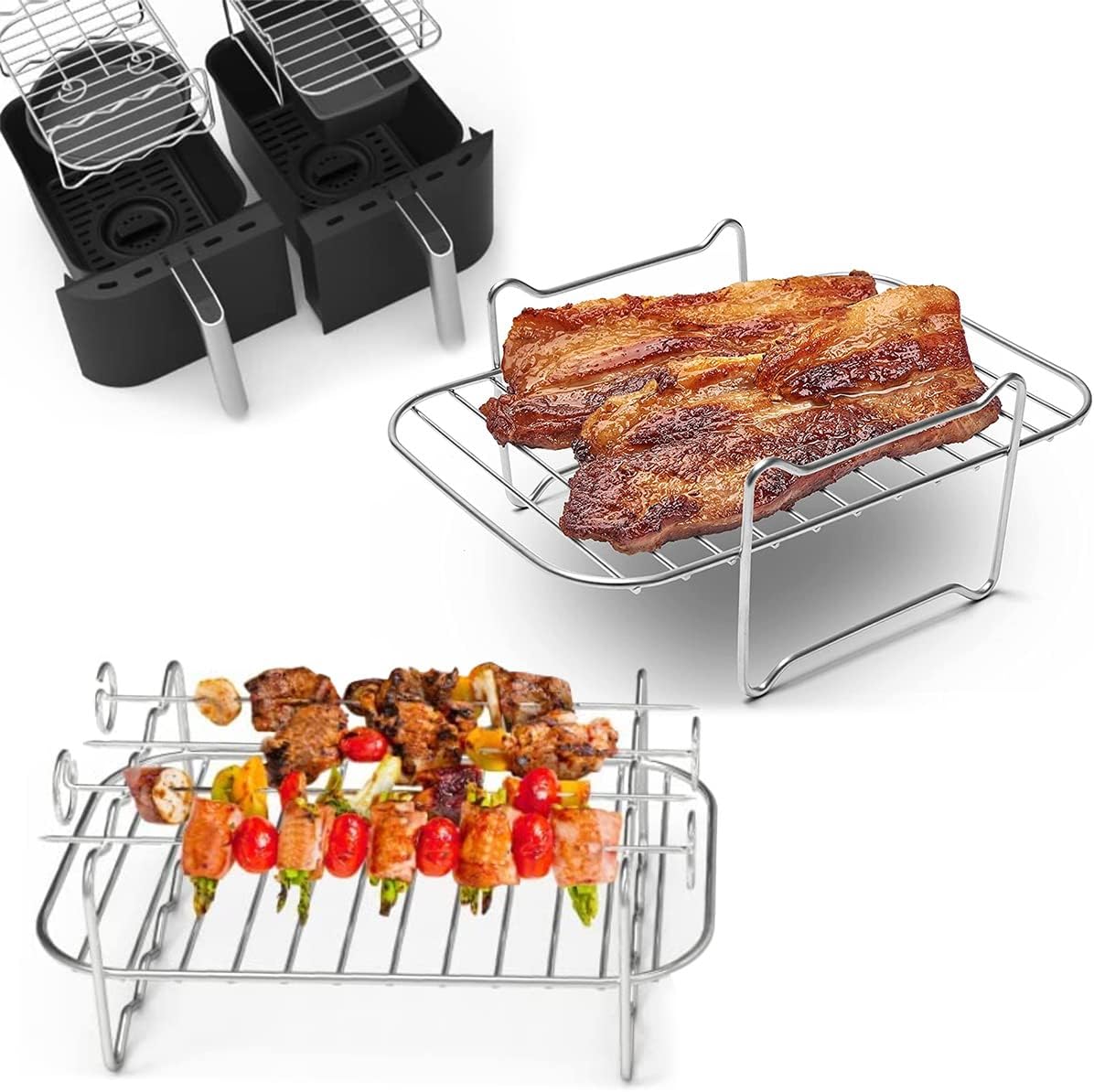 2 Pack Air Fryer Rack For Ninja Dual Zone Af400, Double Basket Air