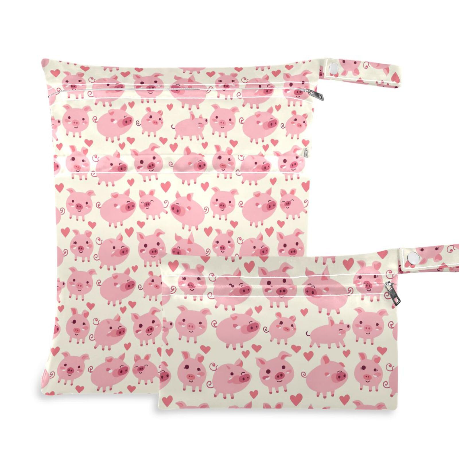 Coikll Wet Dry Bags for Cloth Diaper 2 Pack Waterproof Yoga Gym Bag for Swimsuit Wet Clothes Baby Items-?Kawaii Pigs?
