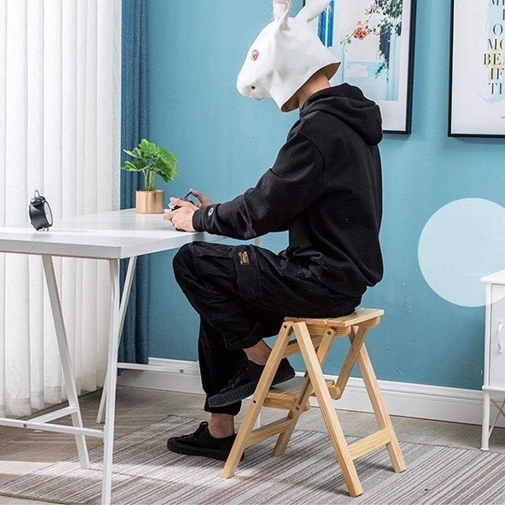 Wooden Ladder Chair Household Folding 2-Step Ladder Stools Multifunction Step Stool Stair Chair Indoor Climb Stepladder for Kitchen Office Library, Black Walnut