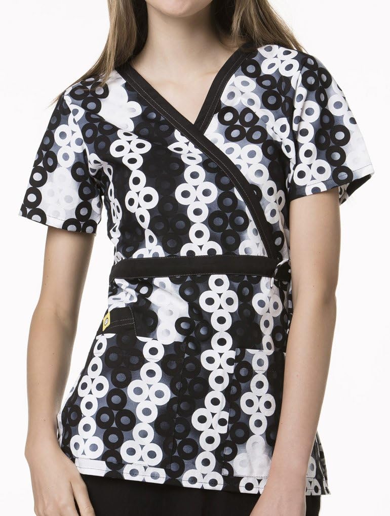 WonderWink W6617A Women's Peek-a-Boo Pocket Print Top Roll On X-Large