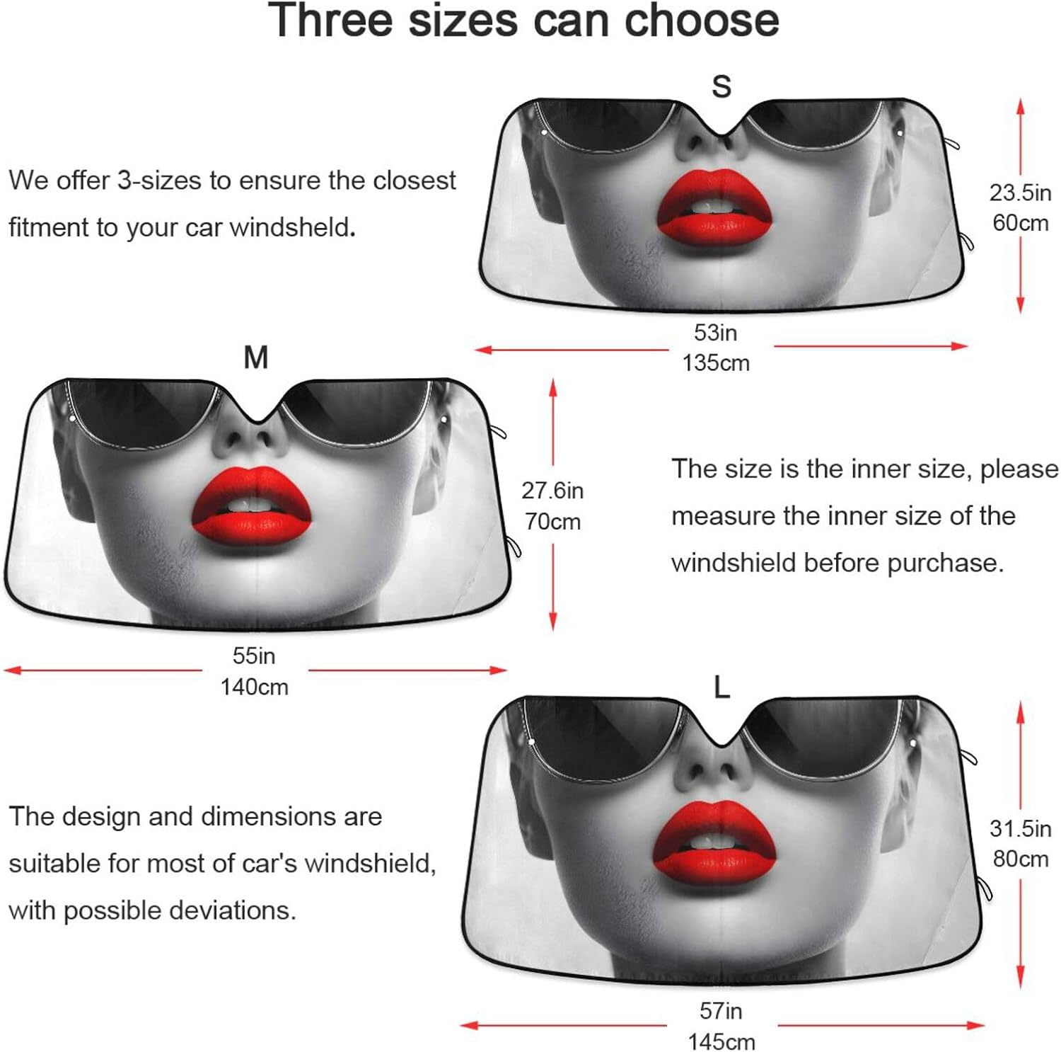 Windshield Sunshade Woman Lip Red Black Foldable Car Front Window Sun Shade for SUV Sedans Truck Funny Cute Reflective Windshield Cover Keep Vehicle Cool L