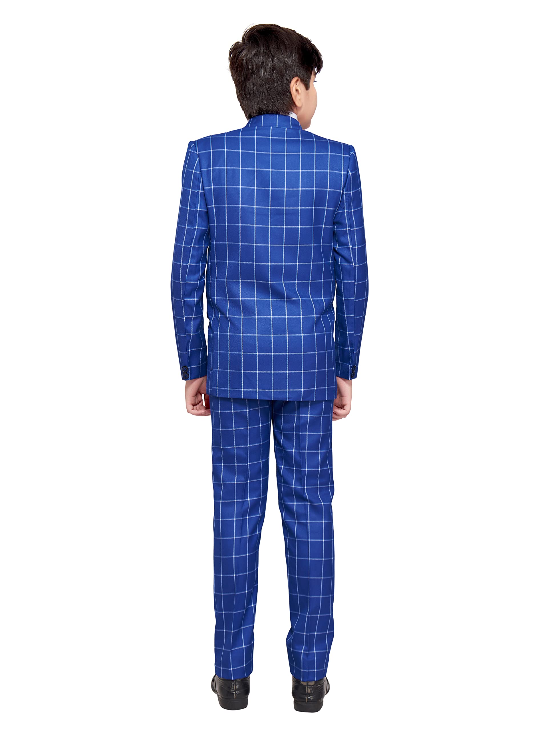Jeetethnics Boys Navy Blue Checked Coat Suit Set with Waistcoat Shirt and Trousers (9056D) 1