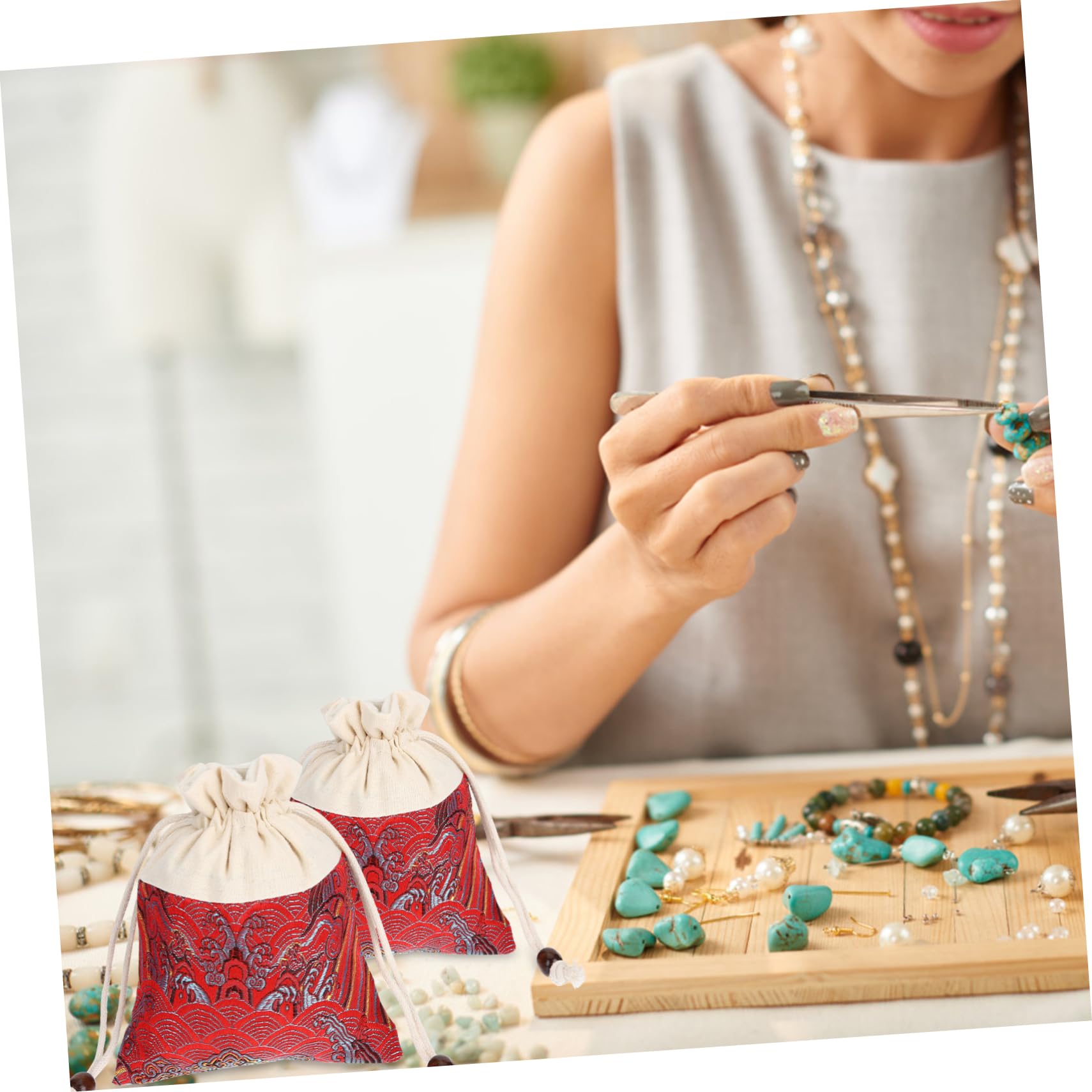 Healeved 15pièces Pochettes Cordon Brocart Pour Bijoux à Cordon Élégant Pour Fêtes Et Mariages Et Couleur Bleue