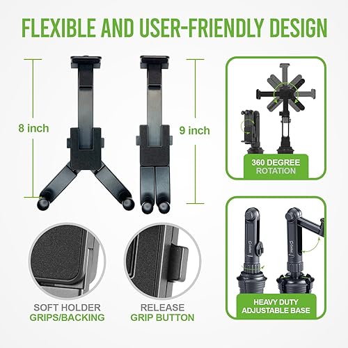 Miniatura 5 de Soporte universal para portavasos de automóvil, soporte ajustable de cuello de cisne para iPad, galaxia, Kindle, teléfonos inteligentes y más, base