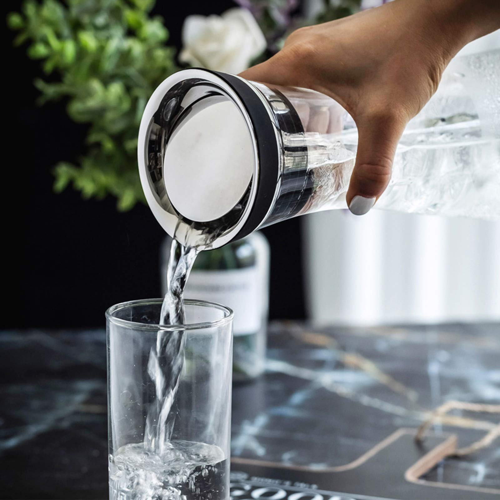 LUCBEI Jarra de Vidrio Jarra de Vidrio de Gran Capacidad for el hogar con Tapa for té de Hielo y Jugo casero. Plaza de Agua de borosilicato Resistente al Calor Jarra de Té Helado