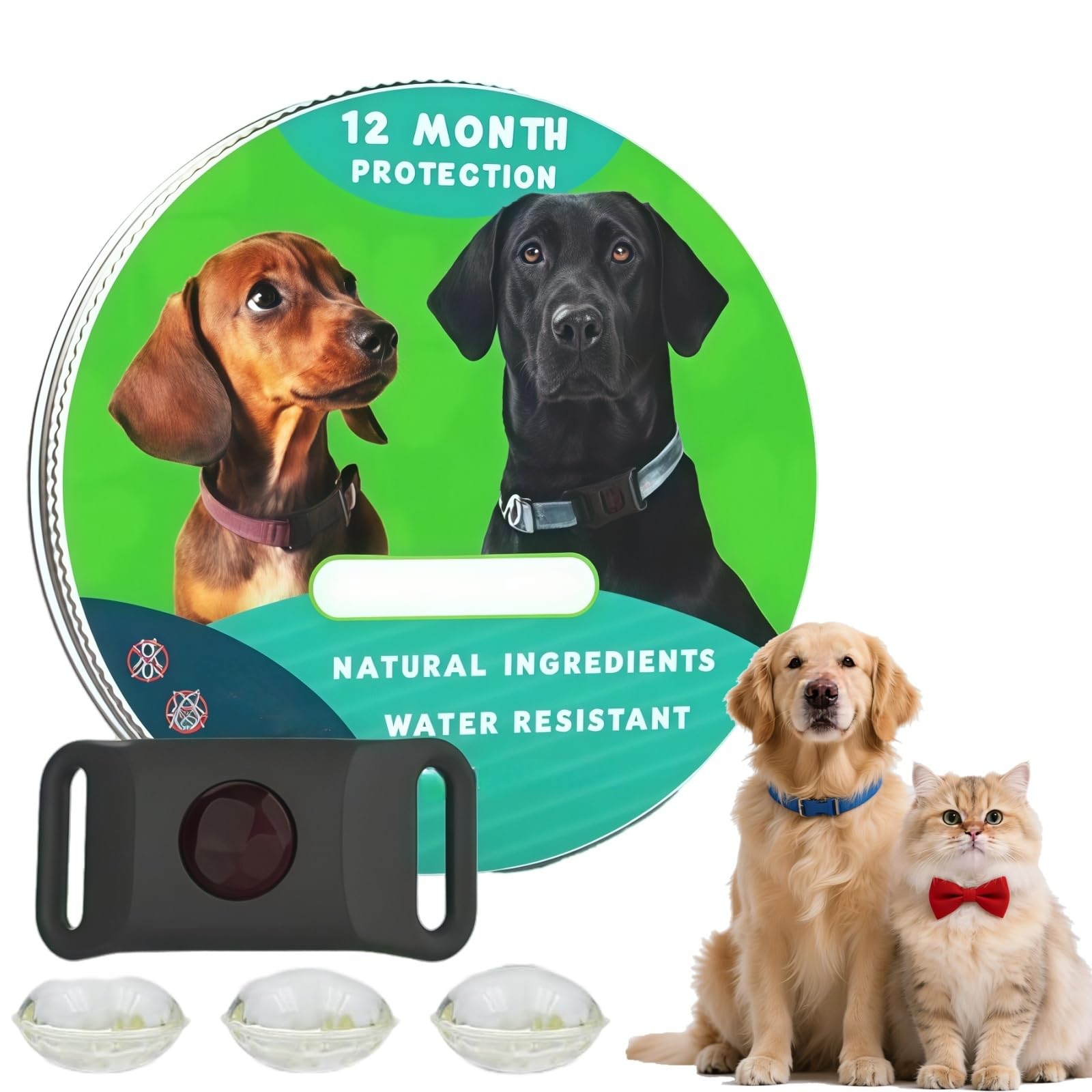 Pendant for Dogs,Natural Pet Collar,Adjustable Pet Collar for Daily Protection,Long-Lasting Pets Collars,Lightweight Comfort Design for Small Medium Large Dogs,With 3 Replaceable Capsules (Black)