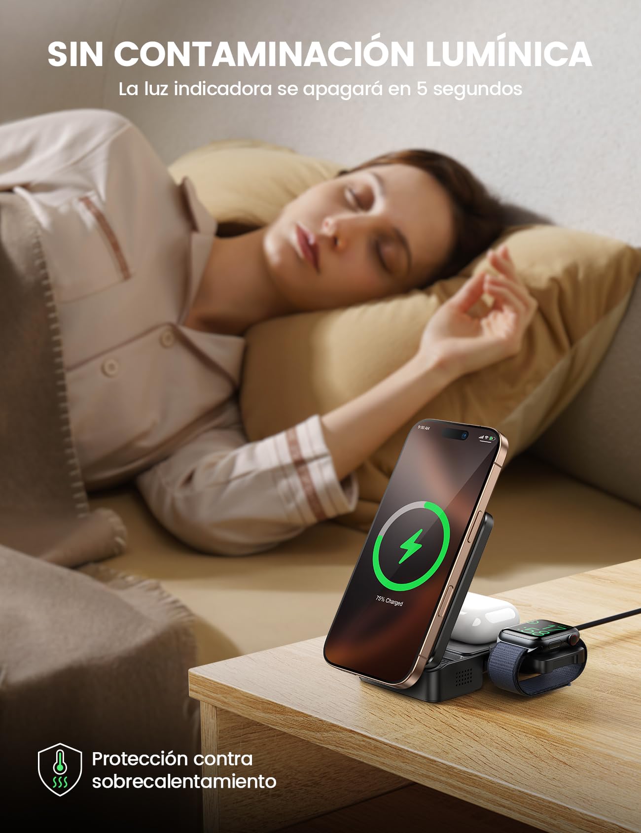 Lamicall 3-EN-1 Cargador Inalambrico - [Plegable] Cargador para MagSafe, Base Charger con Soporte, Wireless Charger Rapida Compatible con iPhone Serie 17/16/15/14/13/12, AirPods 2/3/Pro & Apple Watch