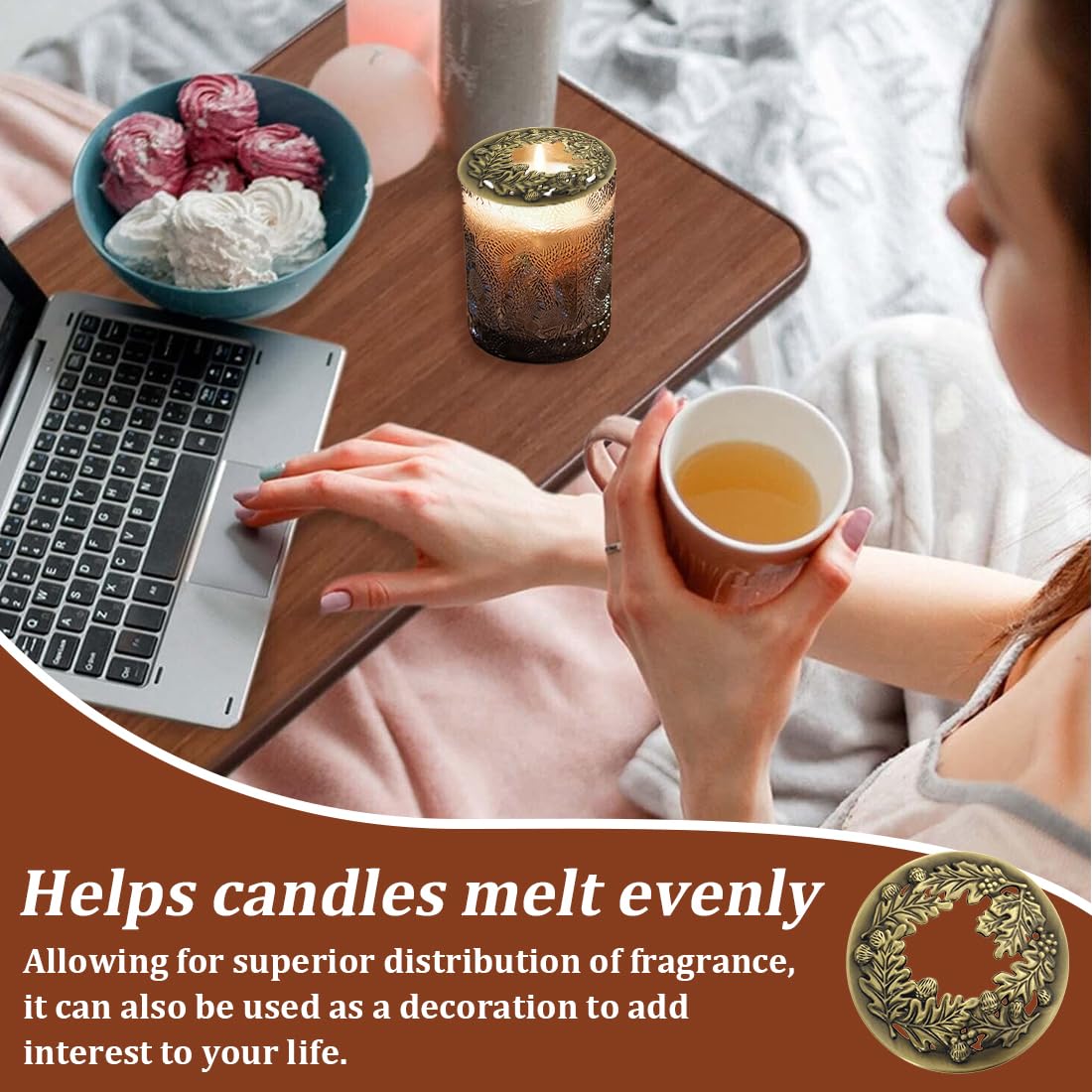 NHQ Coperchi per Portacandele in Metallo, Candle Paralume Accessori, Sciogliere la Candela in Modo Uniforme, Giara Coperchio Metallo