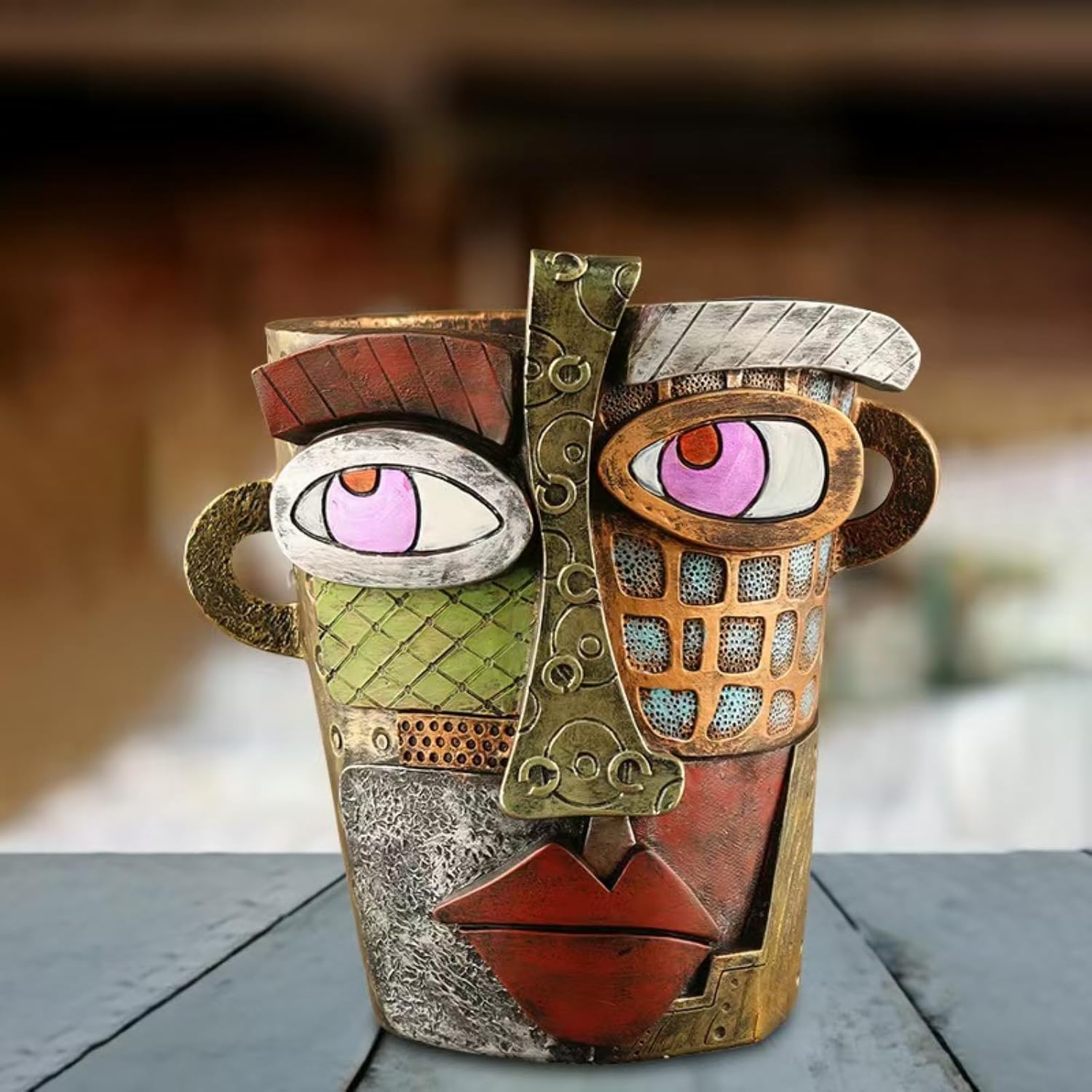 Colorful Retro Picasso-Style Abstract Art Face Planter Urn, Flower Pots for Indoor Flowers, Garden, Balcony Decorations, Plant Accessories (Small)