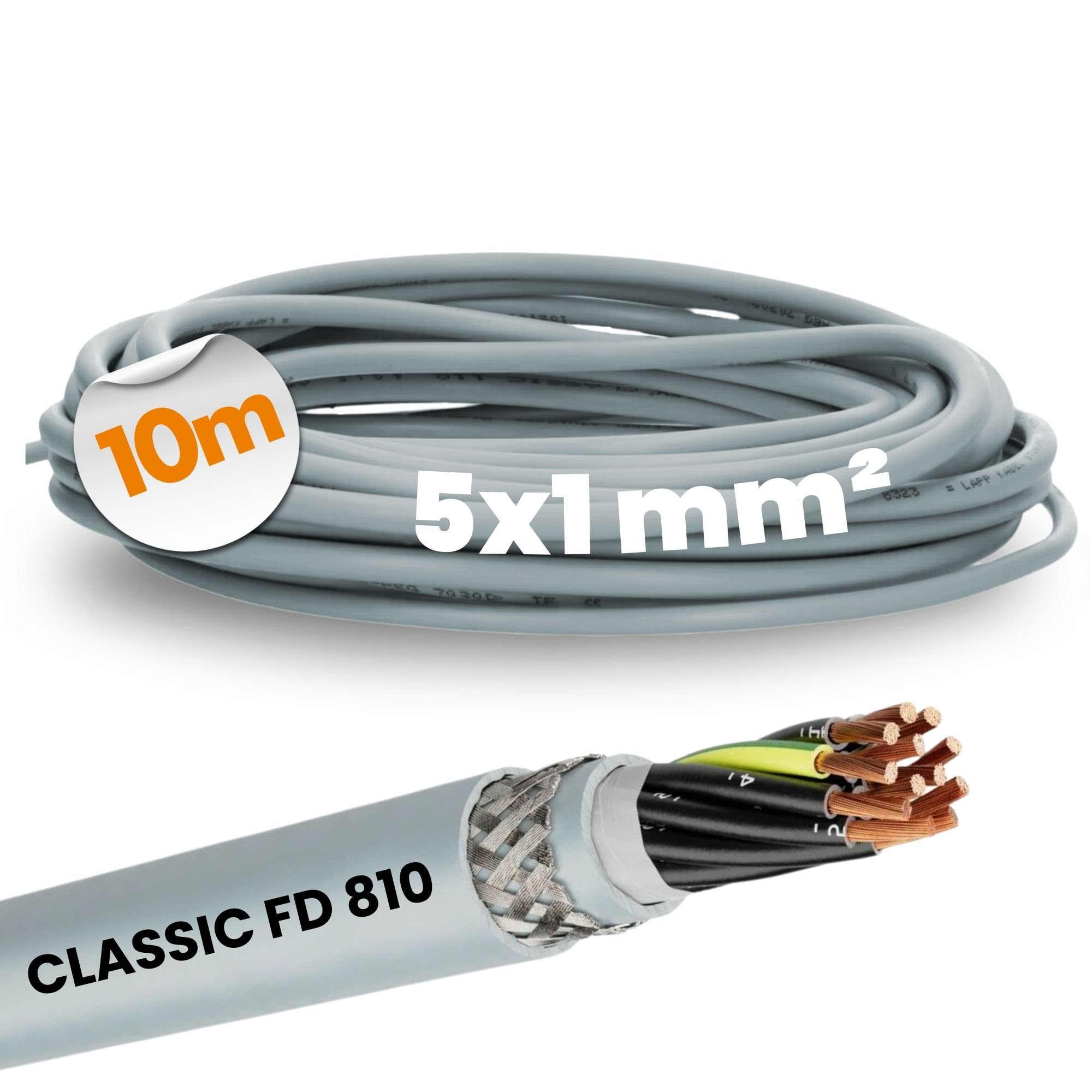 Lapp 0026233 ÖLFLEX CLASSIC FD 810 CY 5 x 1 mm² Cable de Control | Manguera flexible de 5 hilos con trenzado de cobre para cadenas de arrastre, apta para circuitos de medición y control