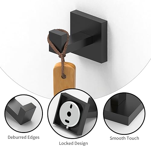 Miniatura 3 de Ruacq Gancho doble para toallas, base cuadrada negra mate, soporte para toallas de baño, toallero de mano, de acero inoxidable, moderno, montado en