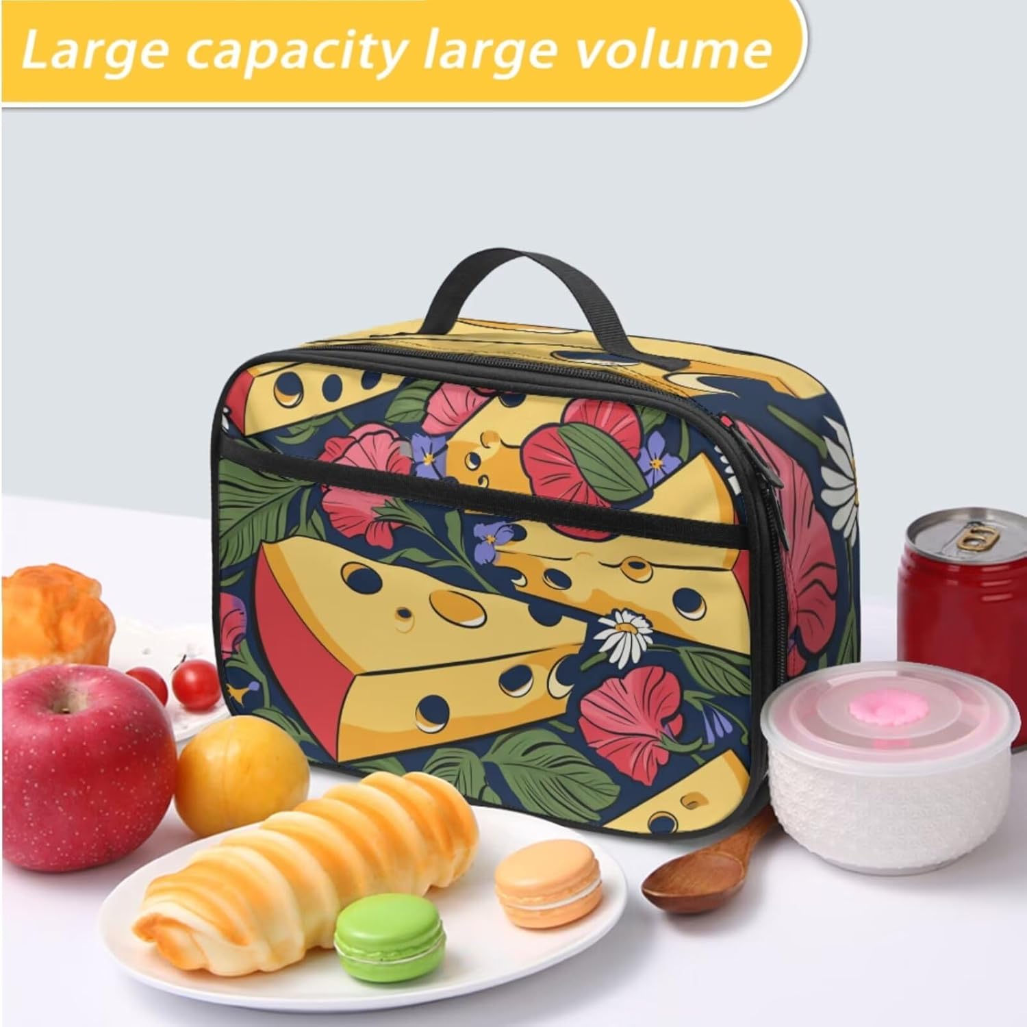 Modysero Lightweight School Backpack Set for Girls Boys Cheese Bookbag Comfy Padded Soft Kids Daypack with Lunch Box