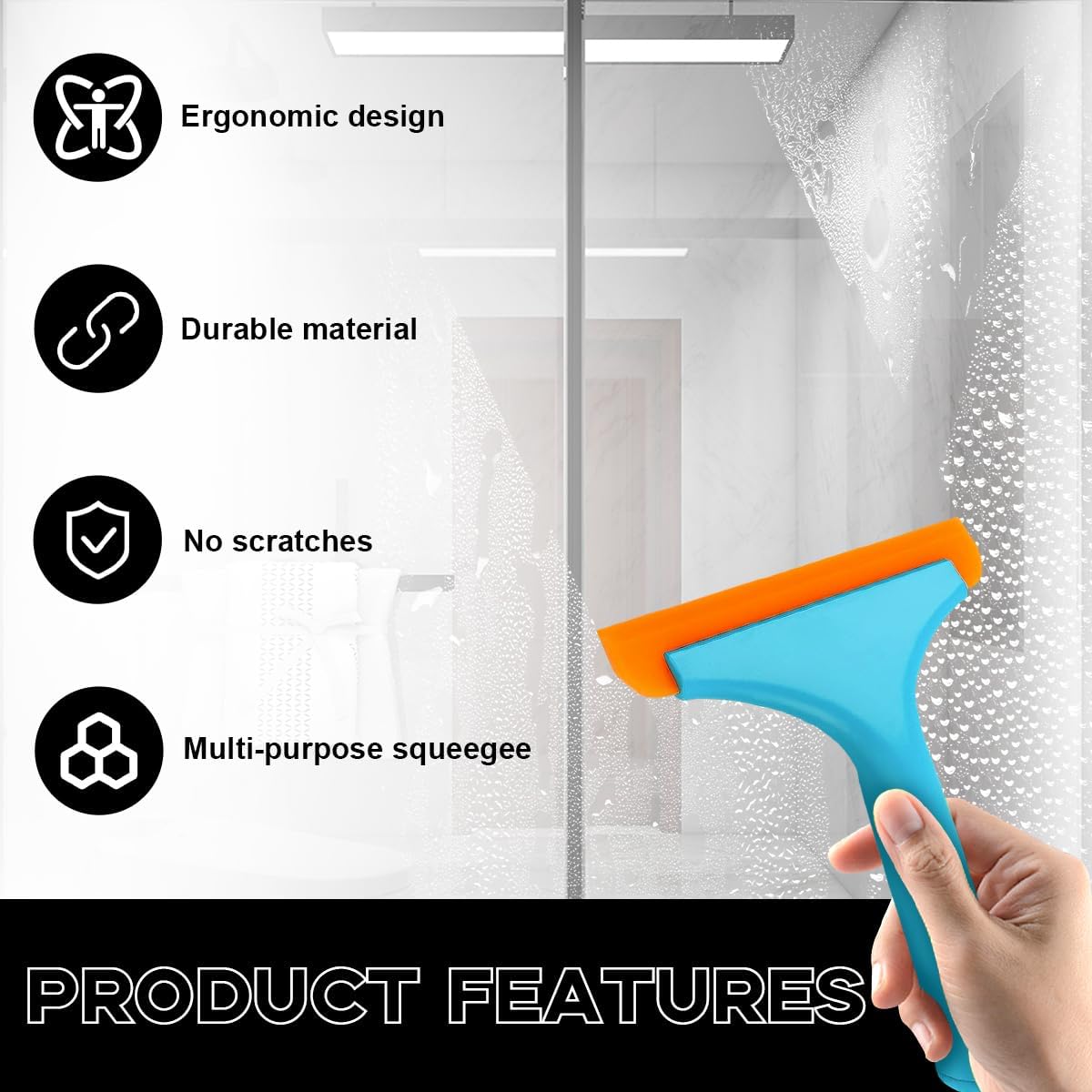 Ohleats Small Silicone Window Squeegee, Auto Windshield Water Blade Scraper, All-Purpose Water Squeegee Wiper for Mirror Home Cleaning, Car Accessories (Sky Blue) image 3
