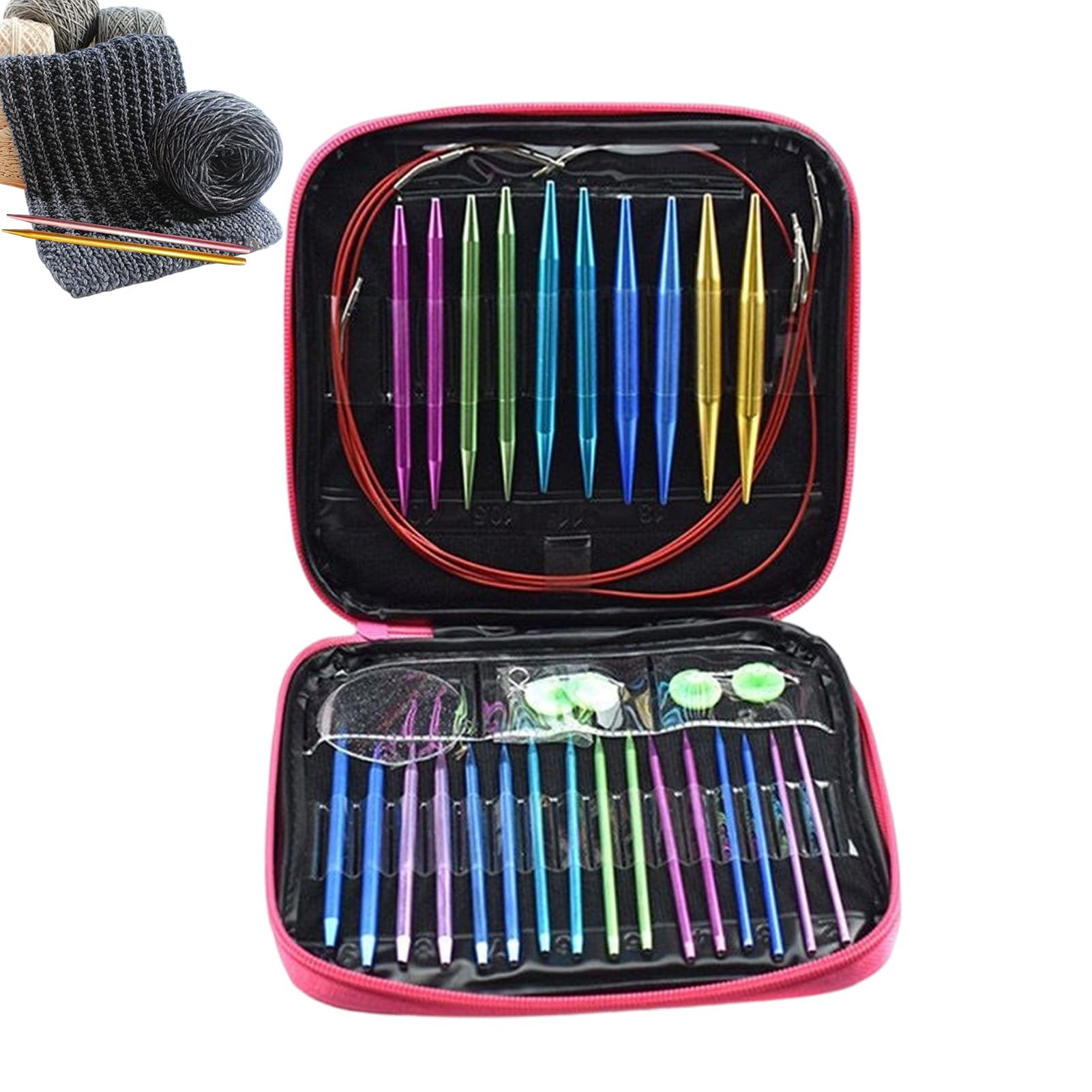 Agujas circulares intercambiables | Mangos ergonómicos con estuche, Agujas circulares adecuadas para principiantes | para madres, abuelas, amantes del trabajo manual, suéteres,