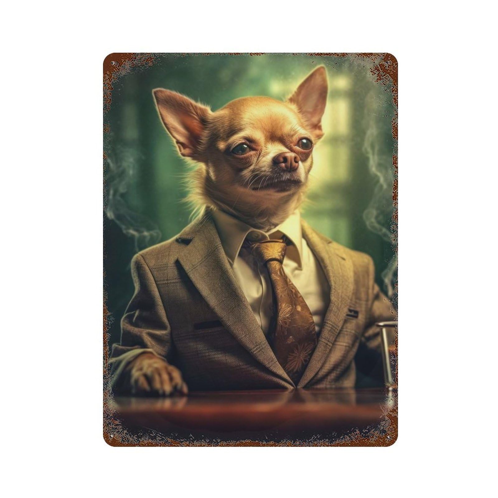 Chihuahua Dog in Suit Retro Metal Sign 15.7"x11.8", Rustic Home Decor for Garage, Pub Or Kitchen