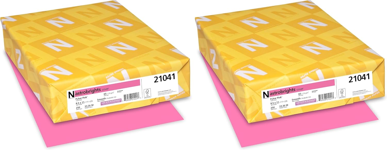 Astrobrights® Colored Card Stock, Bright Color Cover Paper, 8 1/2" x 11", FSC® Certified, 65 Lb, Pulsar Pink™, Pack of 500 Sheets
