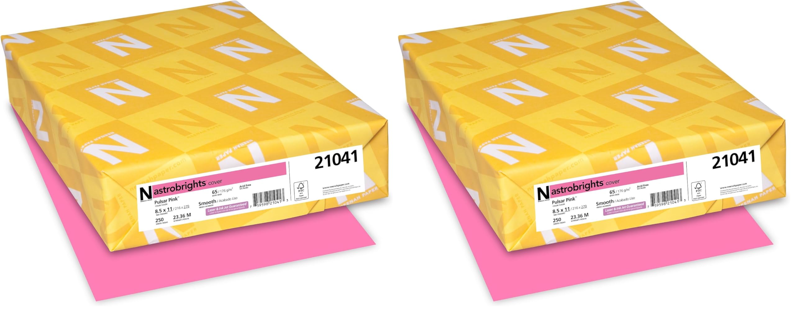® Colored Card Stock by Astrobrights – 250 Count (Pack of 2), Card stock, Pulsar Pink, Pack of 2, Model 21041