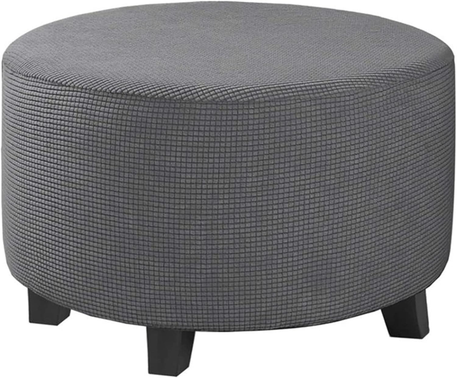 Yvessvi Round Ottoman Slipcover Footstool Protector Covers Storage Stool Ottoman Covers Stretch with Elastic Bottom, Feature Textured Checked Jacquard