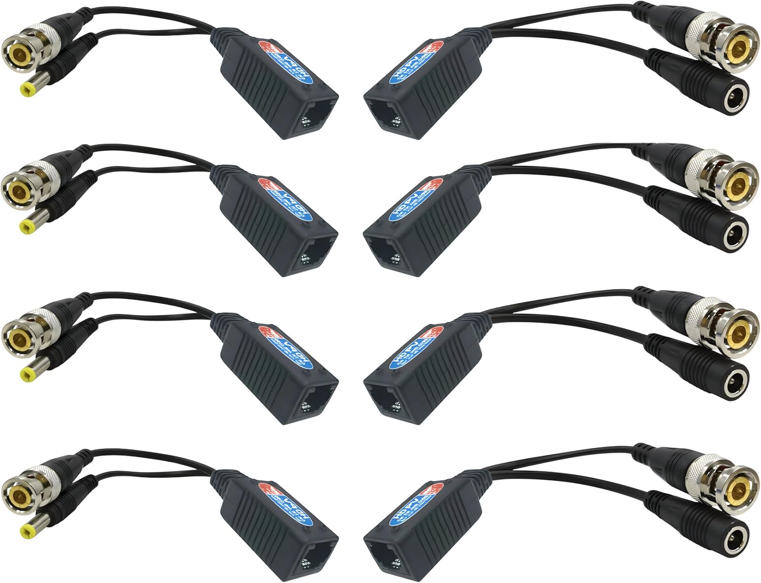 EagleWatch Video Balun 8-Pack: BNC to RJ45 Adapters for 1080P-8MP Analog CCTV up to 400ft on CAT5/6