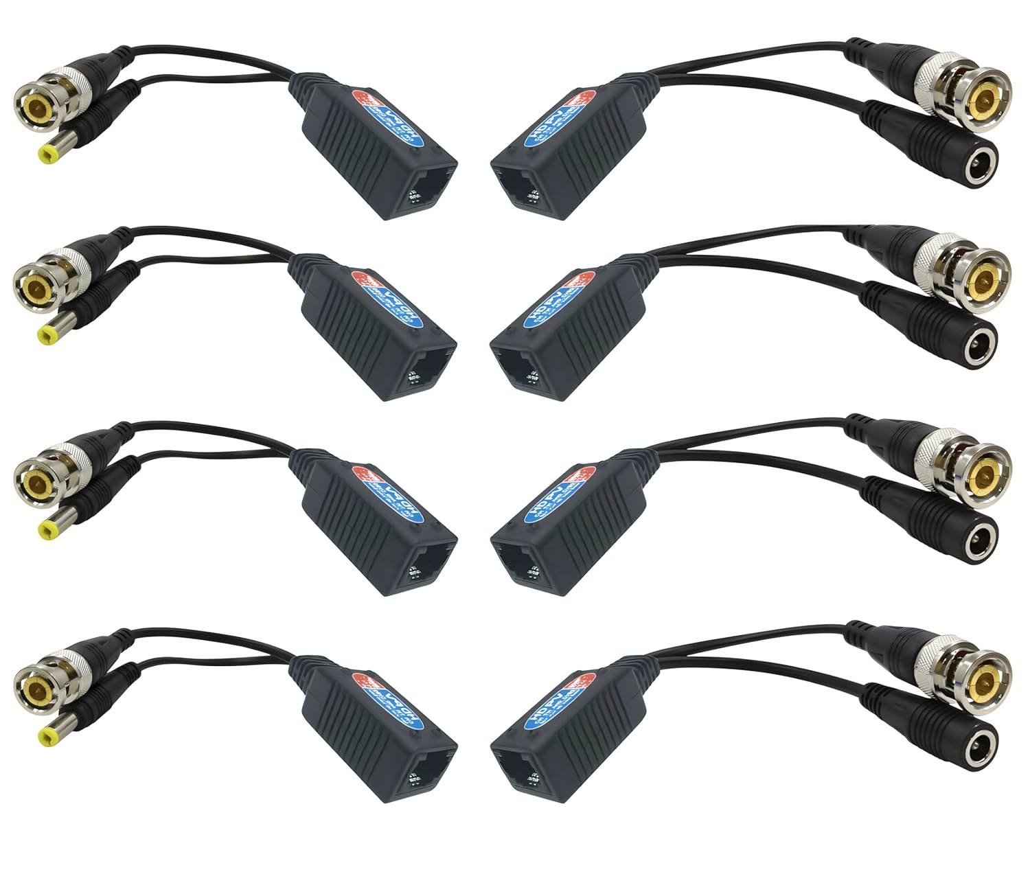 Ultra-Compact Video Balun 8-Pack | 4 Pairs Passive BNC to RJ45 Adapter | Power-Included CAT5 Converter | Enhanced 1080P-8MP Analog Surveillance Camera Ethernet Transceiver