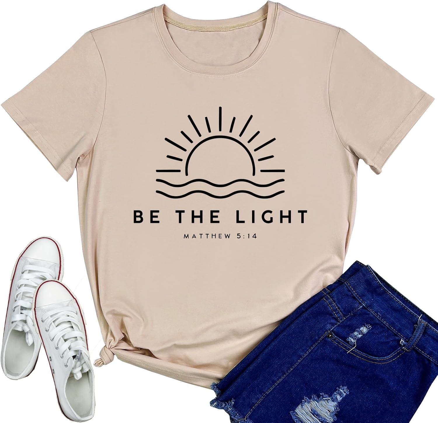 YITAN Women Cute Tops Be The Light Graphic Tee Shirts Apricot Large