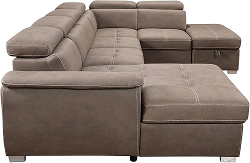 Miniatura 8 de THSUPER Sofá modular en forma de U con cama extraíble, reposacabezas ajustables y diván de almacenamiento, sofá modular tapizado de microfibra de