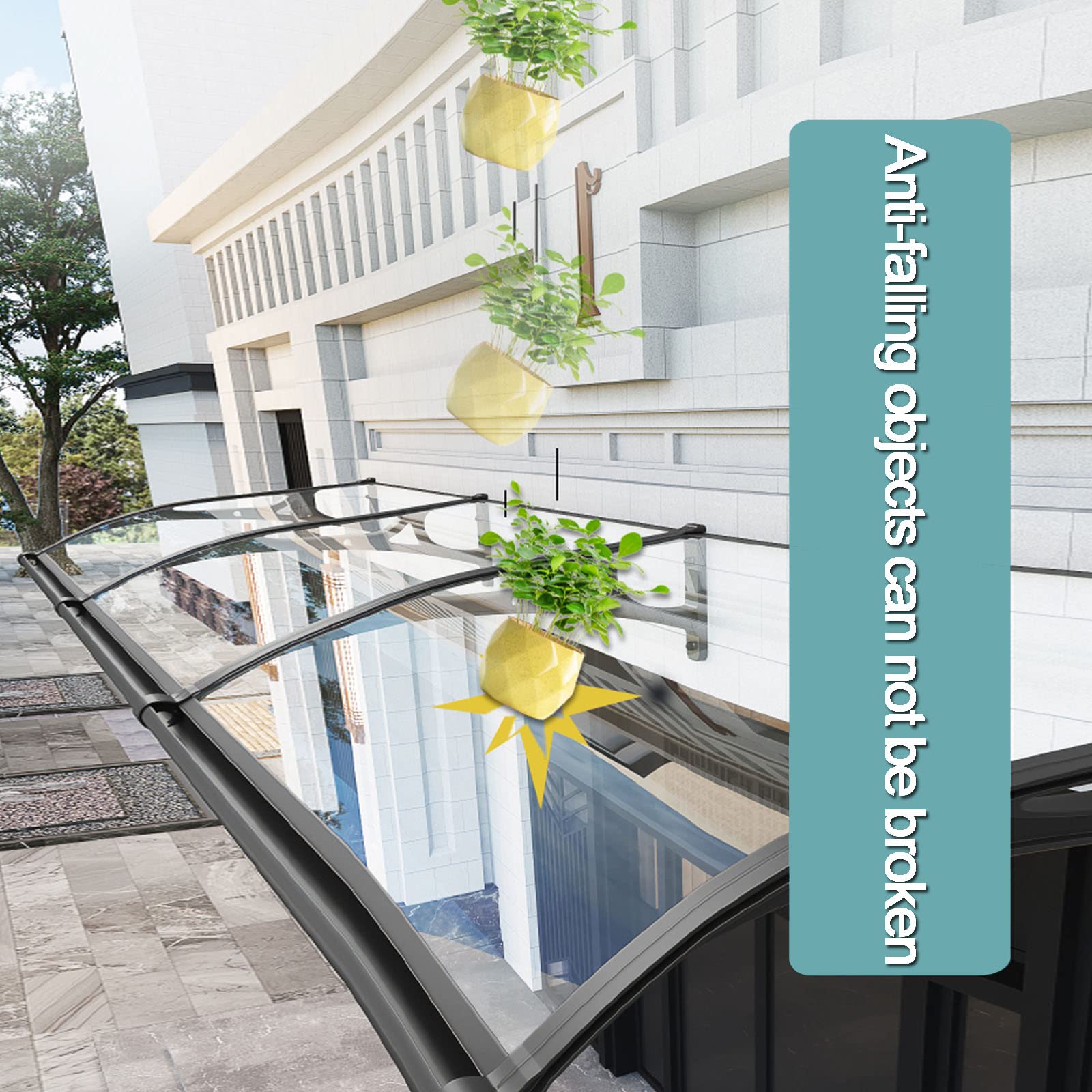 Marquise En Polycarbonate, Auvent For Portes D'entrée, Auvent De Fenêtre Extérieur, Auvent De Porte D'entrée Toutes Saisons, UV, For Porte Porche, Extérieur, Toit(60x320cm/24x126in