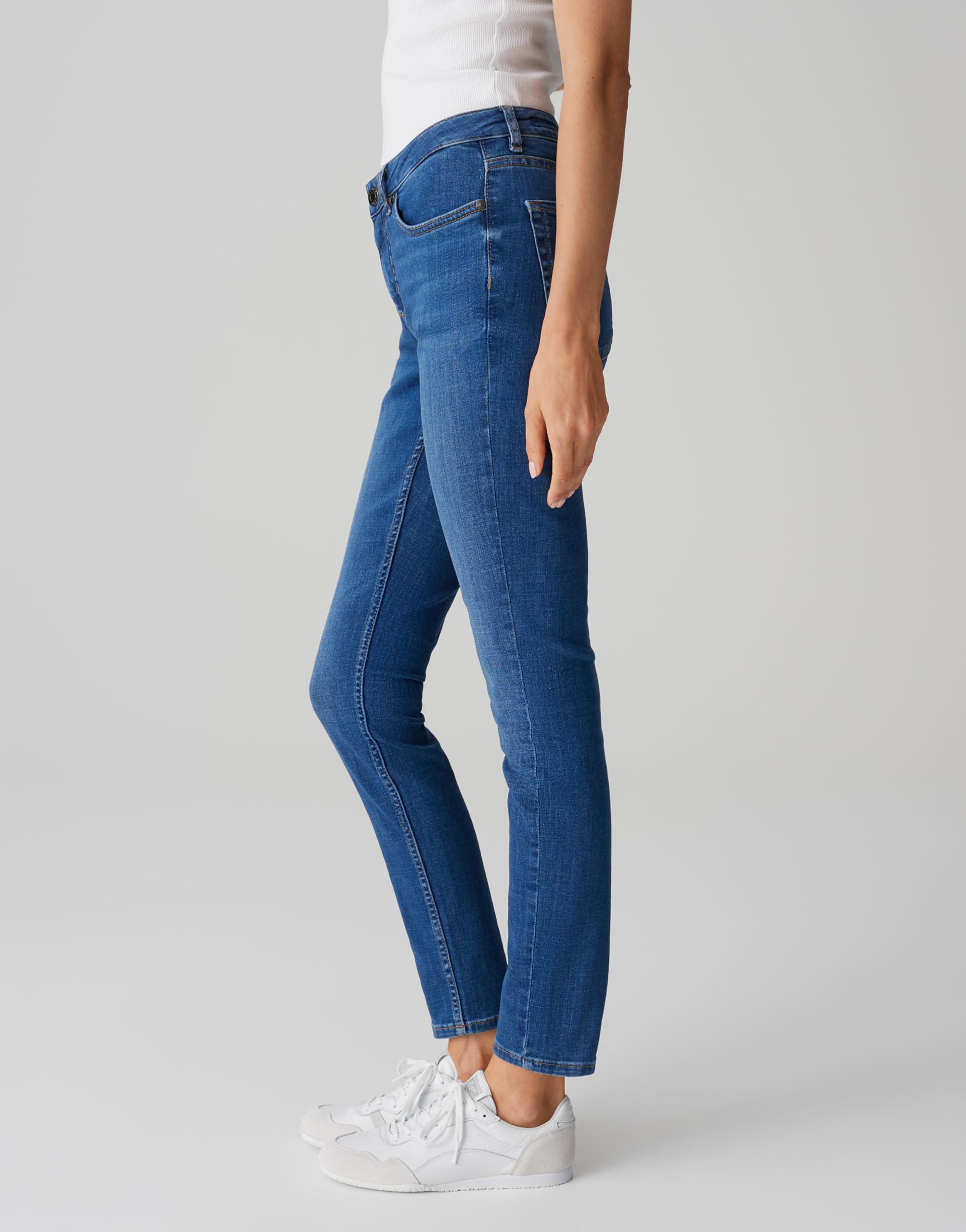 OPUS Damen Skinny | Skinny Jeans ELMA Strong Blue Low Rise aus stretchigem BCI Cotton Mix