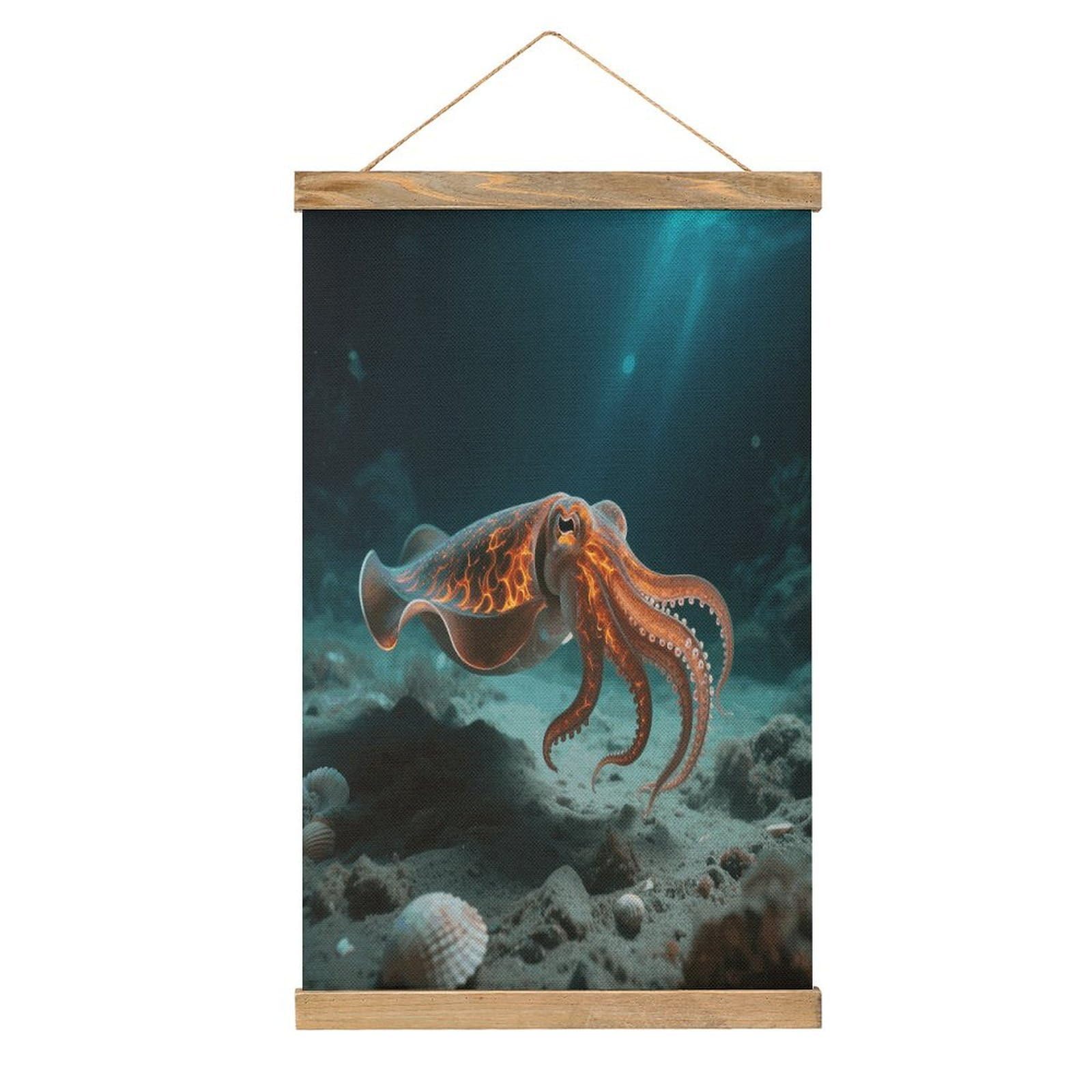 VstaDank Walking Flamboyant Cuttlefish Linen Hanging Painting Vintage Canvas Wall Art Poster Reading Nook Corner Decor Retro Wall Decor Prints for Library Reading Room Home 13.2 X 20.47 Inch