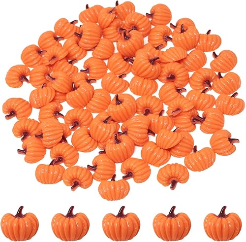 Honbay 80 dijes de resina de calabaza de otoño con parte trasera plana, lindos dijes de limo de calabaza, adornos de resina con temática de otoño,