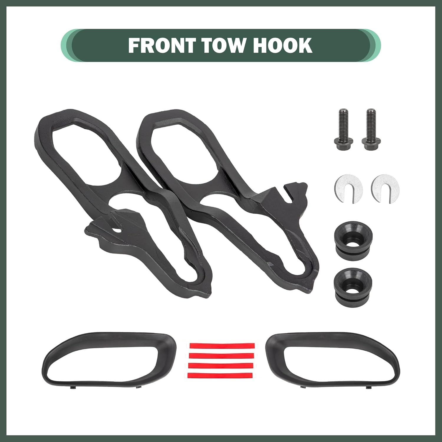 Heavy Duty Front Tow Hooks Fit for 2019-2024 Dodge Ram 1500 DT, Replace OE 82215268AB 68272944AB 68272945AB, Left & Right, Black