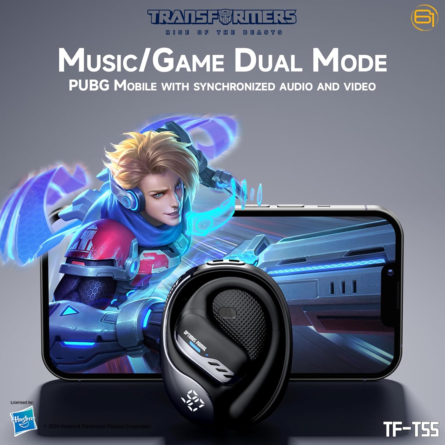 Transformers TF-T55 Open-Back Bluetooth Wireless Earbuds, Sleek Wing-Like Design Passive Noise Cancelling in-Ear Cool HiFi Calling Dual Modes Sports Earphones LED Display (Black - Optimus Primal)