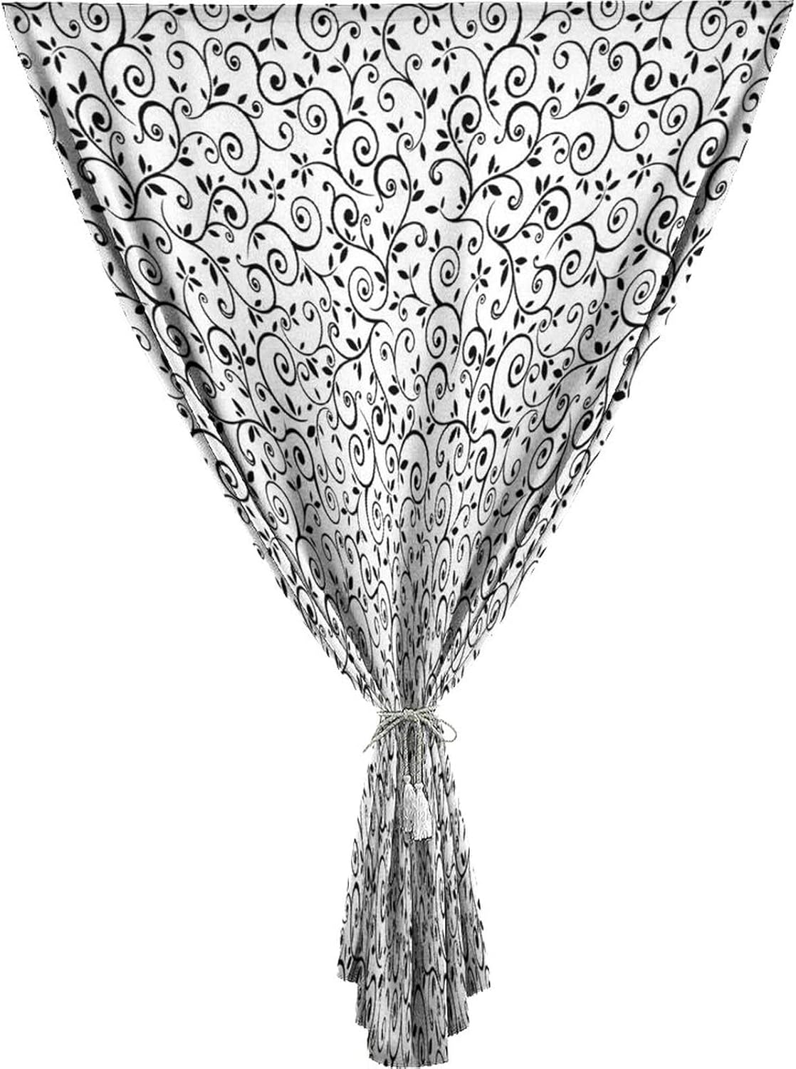 Adjustable Blackout Shades, Floral Portable Blackout Curtain, Monochrome Branches and Leaves Swirls Retro Print Living Room Bedroom Window Drapes,35W x48L Inch, for Bathroom Living Room Bedroom