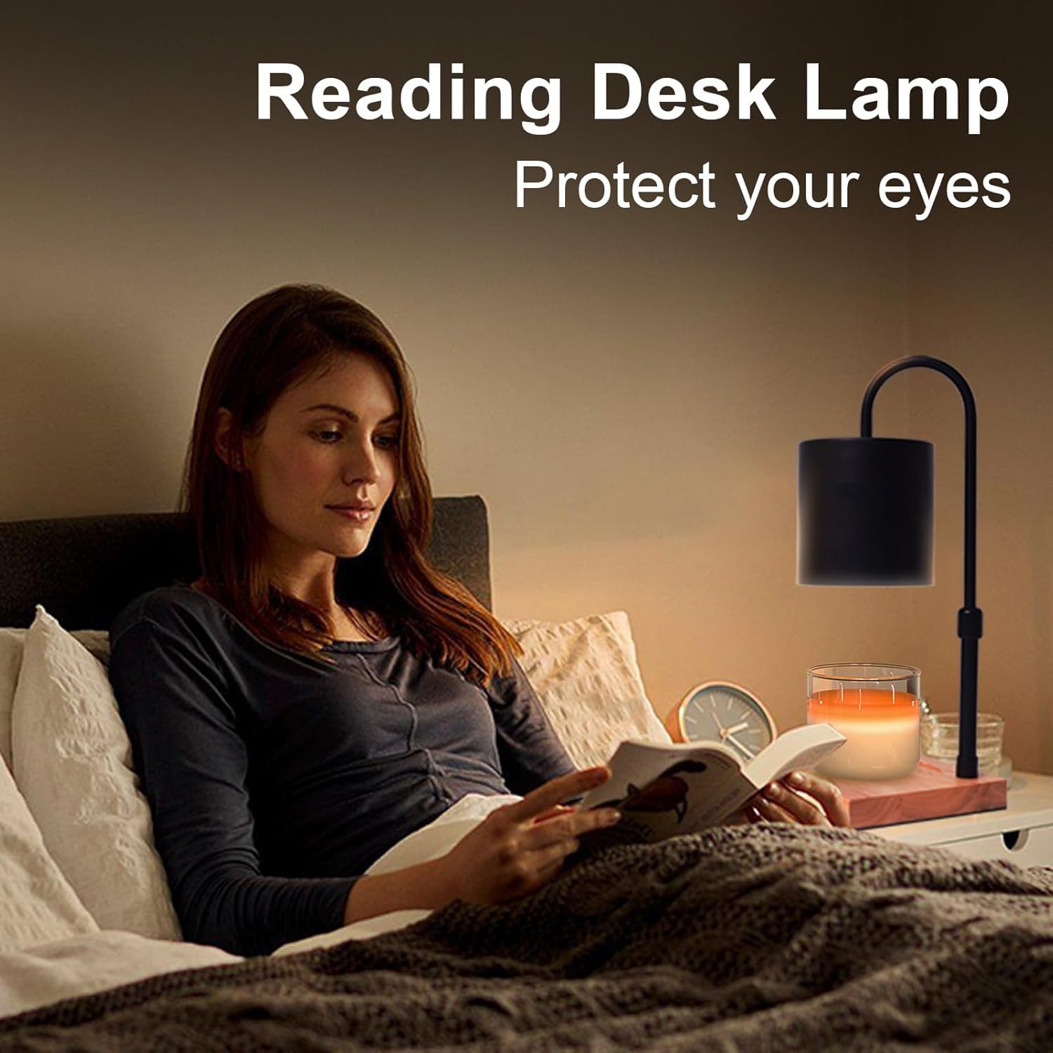 MQFORU Lampe chauffe-bougie électrique avec minuterie 2h/4h/8h, intensité variable, sécurité réglable, bougies parfumées pour la maison, cadeaux décoratifs (4 ampoules, noir) (RLD-01) (NLD12)