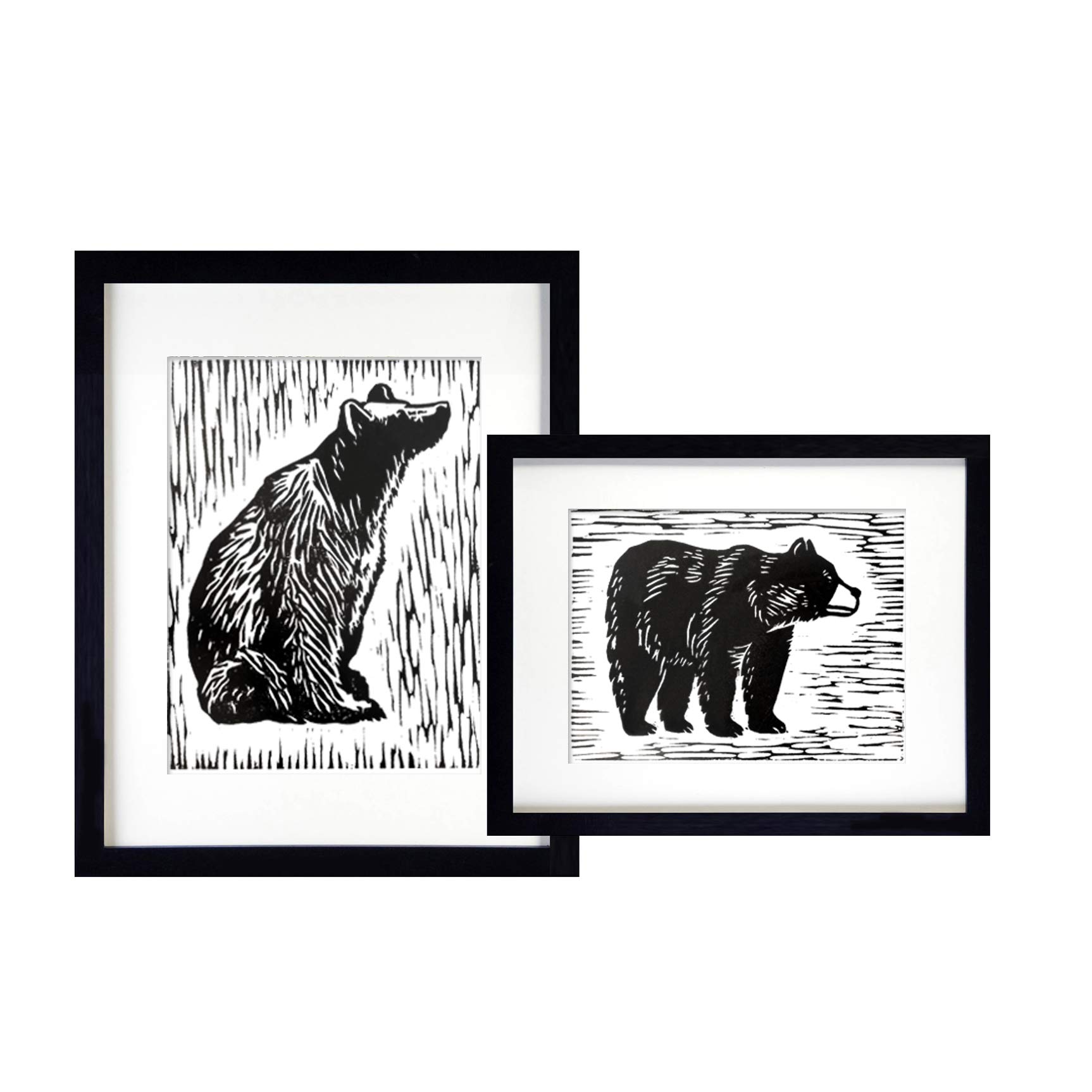 BEZALEL Unframed Black Bear Art Prints - 8x10 Inches Balck and White Bear Wall Artwork Painting for Bedroom, Guestroom, Studio - Lodge, Cabin Bear Pictures Decor Set of 2