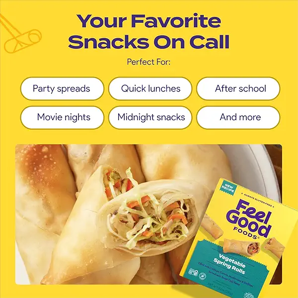 Feel Good Foods Vegetable Spring Rolls - Gluten Free Frozen Appetizers & Snacks with Sweet Chili Sauce, Asian Food 8.2oz 4