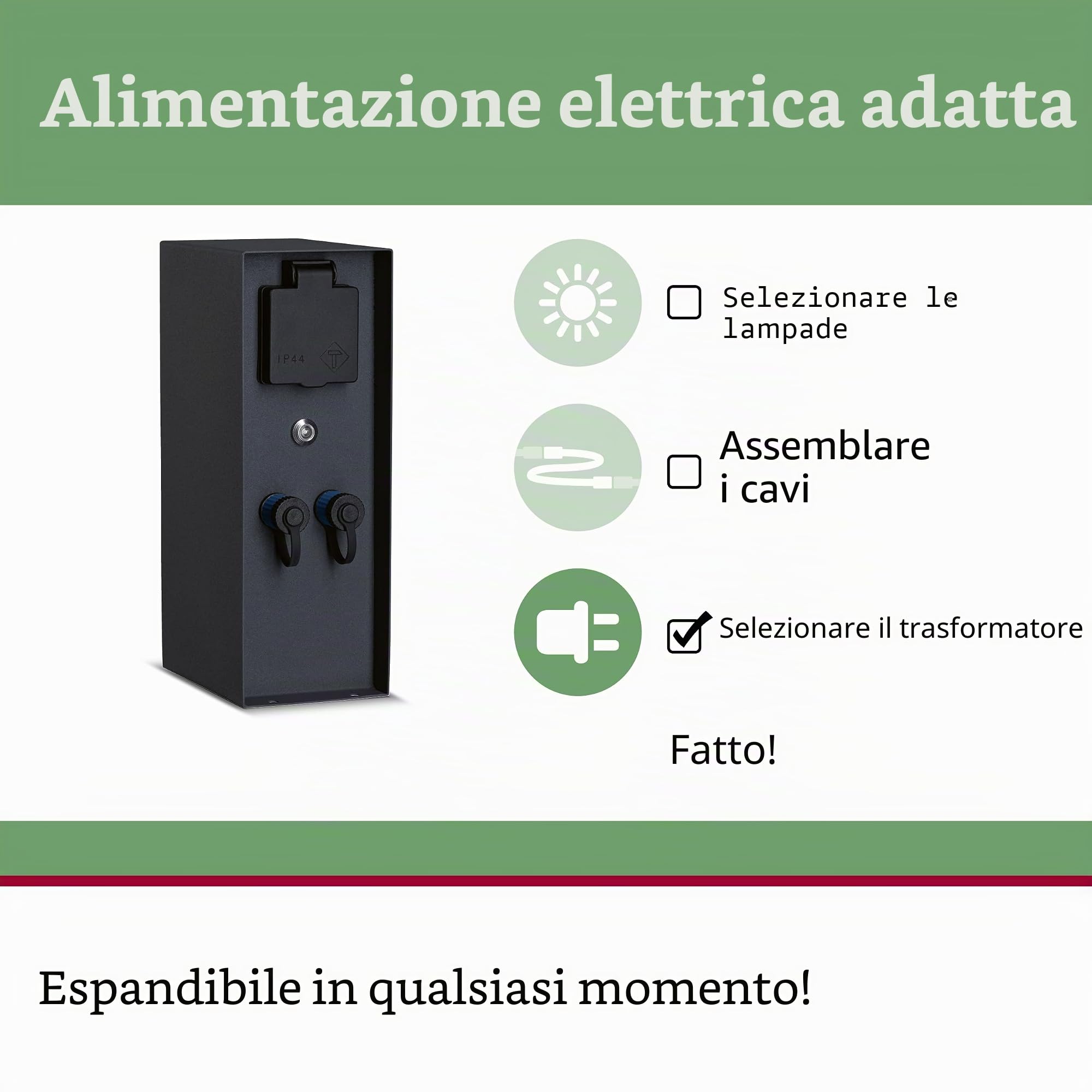 Paulmann 94701 Lampada esterni Plug&Shine accessorio colonna per prese elettriche Rio sensore crepuscolare IP44 antracite 2x 230V 2x Plug & Shine 24V