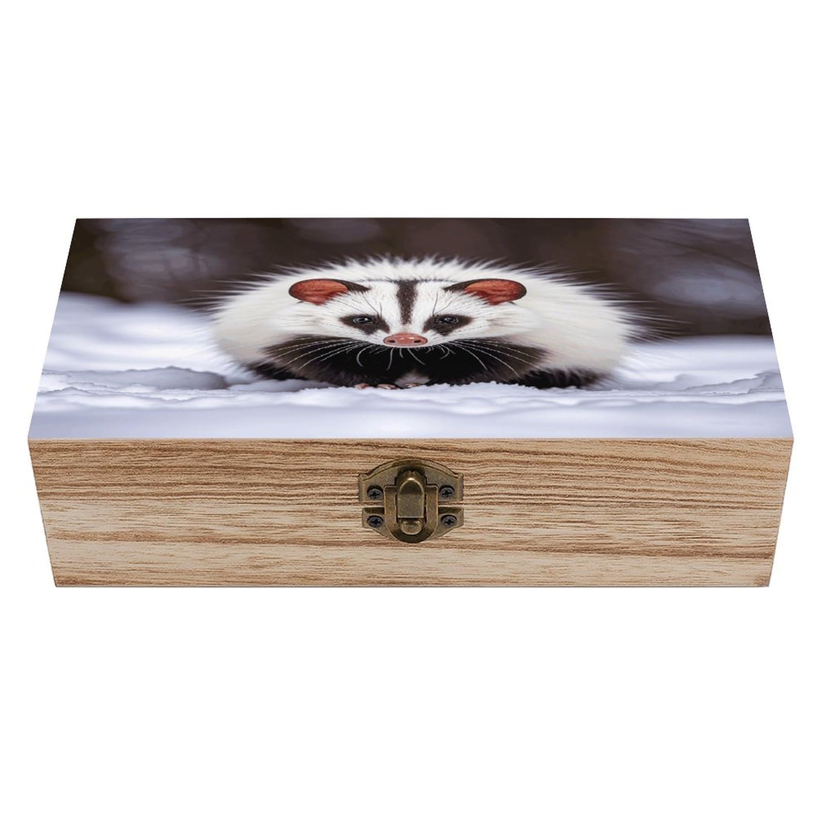 asbwuo Opossum In Snow Print Wood Keepsake Box Wooden Box with Hinged Lid