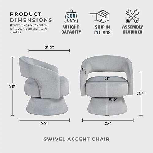 Miniatura 2 de Lexicon Silla decorativa giratoria de 360 grados, moderna y cómoda silla redonda de terciopelo, respaldo abierto, cojines de espuma de felpa, base