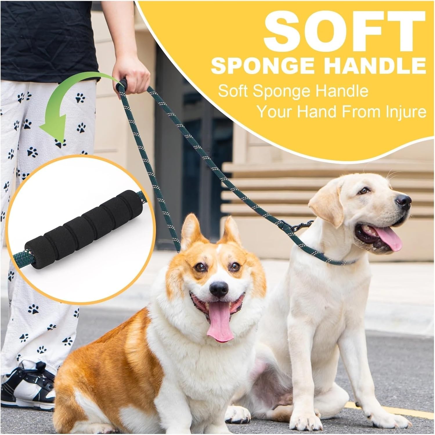 Heavy Duty Dog Leash 7.5 FT Padded Handle Hands Free Crossbody Waist Leash for Walking Running Jogging Convertible to Double Leashes for Two Dogs Multi-Functional Pet(1)
