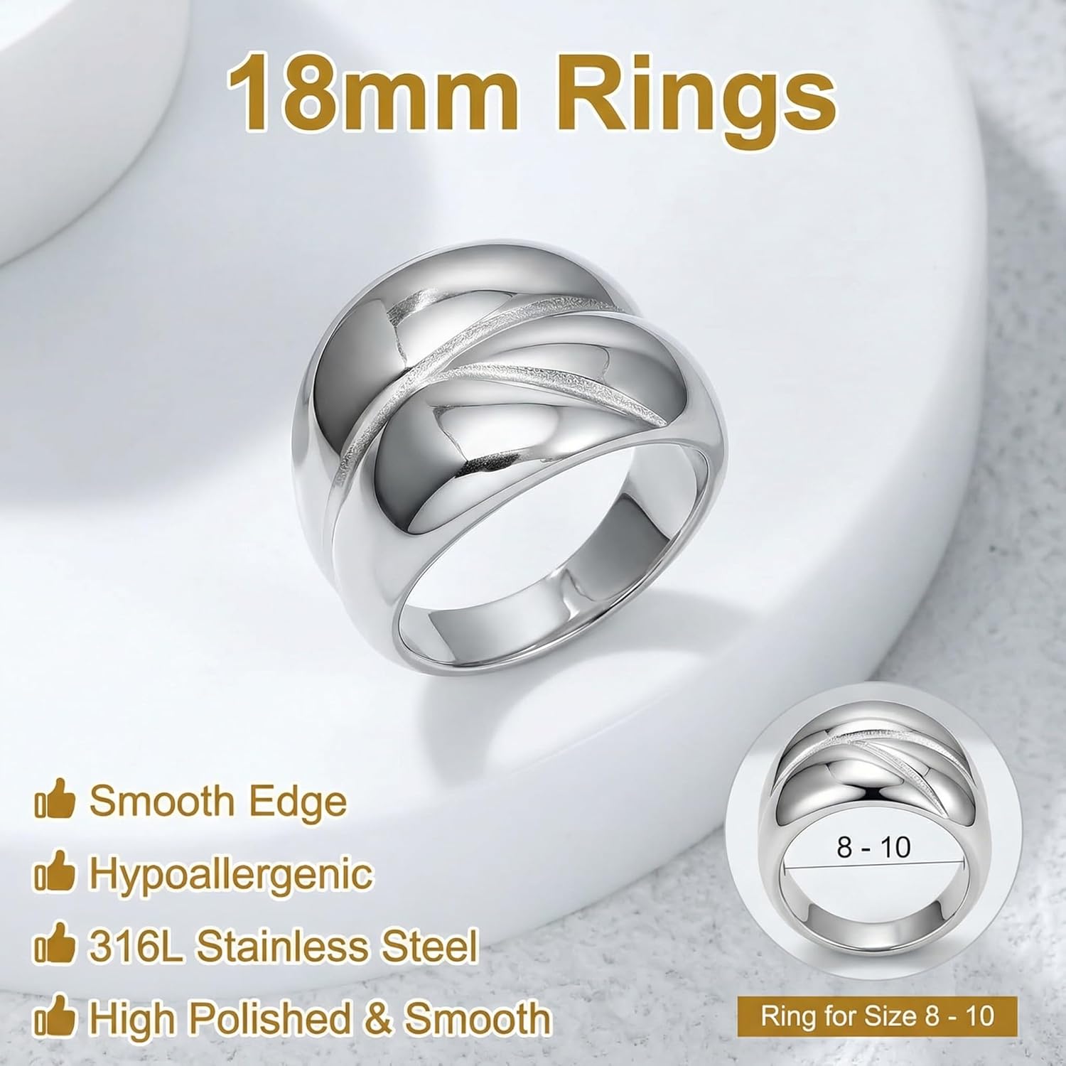 Gold Jewelry The Ring Of Power For Women Gift Shiny Chunky Rings Non Tarnish With 24K Gold Plated Engagement - Image 5